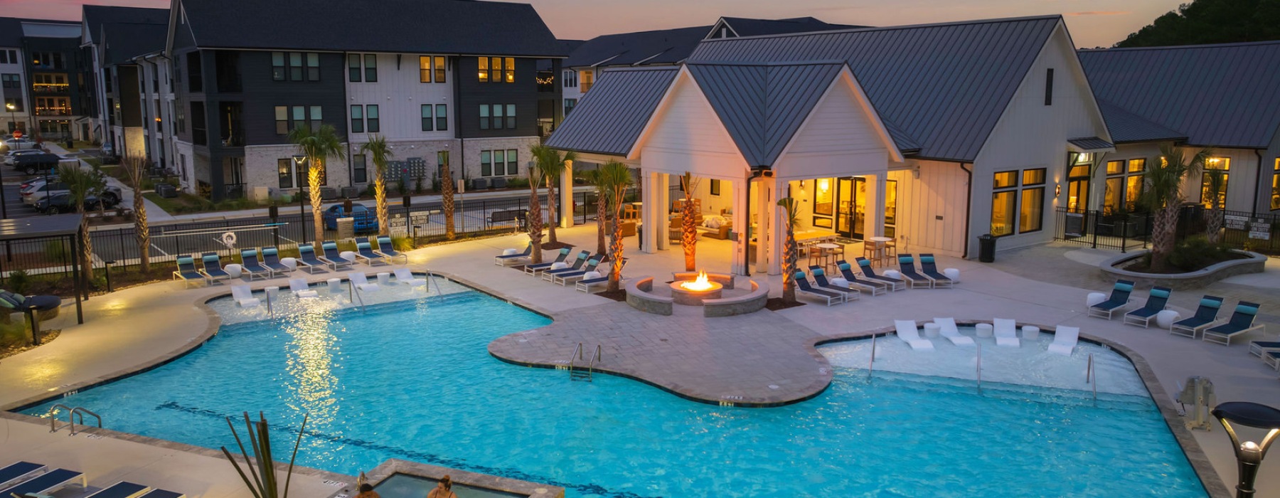 Aerial view of the pool at Selene at Sayebrook apartments for rent in Myrtle Beach